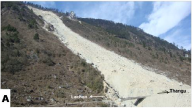Zeema landslide on Chungthang-Lachen road, North District, Sikkim