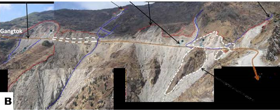 Panoramic view of 13th mile landslide on the Gangtok-Nathula Road