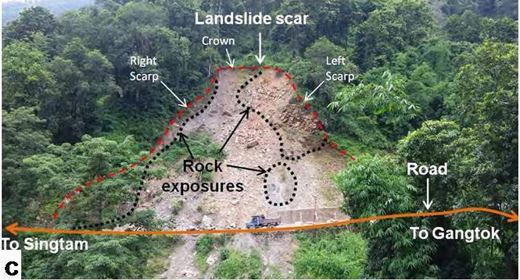 Sangkhola landslide, situated on 31A (Singtam-Gangtok Road)